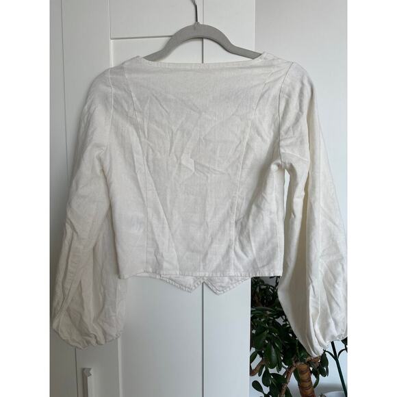 Rolla’s Roxanne L/S Linen Blend Top Square Neck Puff Sleeve XS Excellent - Picture 5 of 8